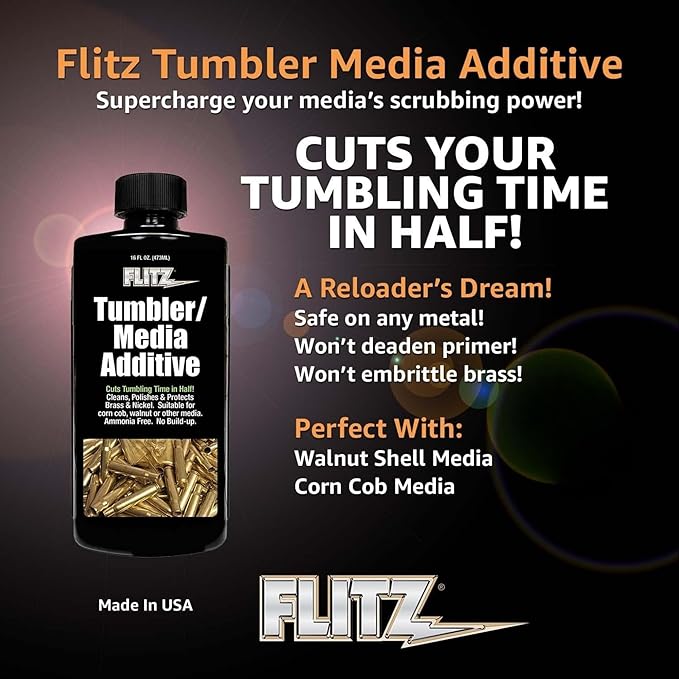 Flitz Tumbler Media Additive - 16oz Bottle of USA-Made Brass Cleaner Reloading Liquid for Ammo, Copper, & All Metals - Ammonia-Free Tumbling Polish to Remove Oxidation, Powder Residue (6 Pack)