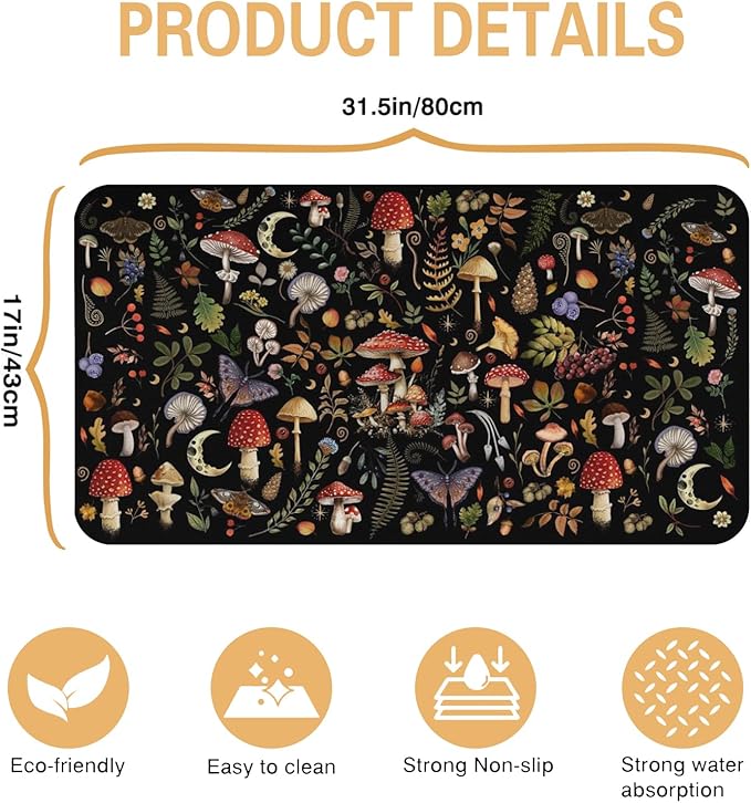 Kitchen Countertop Dish Drying Mat,Super Absorbent Coffee Bar Mat for Maker Espresso Machine, Anti-Slip Accessories for Kitchen Countertops 17x31 Inch