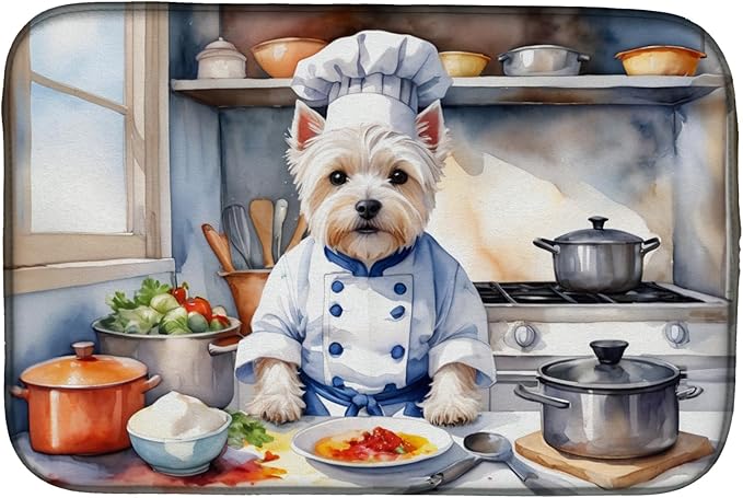 Caroline's Treasures DAC6339DDM Westie The Chef Dish Drying Mat Absorbent Dish Drying Mat Pad for Kitchen Counter Dish Drainer Mat for Countertop, 14 x 21", Multicolor