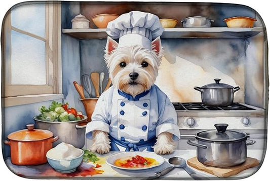 Caroline's Treasures DAC6339DDM Westie The Chef Dish Drying Mat Absorbent Dish Drying Mat Pad for Kitchen Counter Dish Drainer Mat for Countertop, 14 x 21", Multicolor