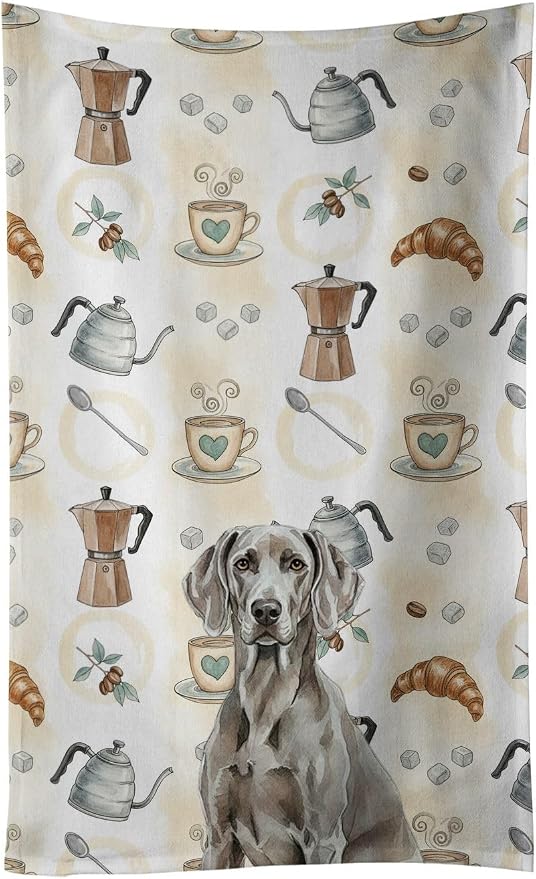 Caroline's Treasures Weimaraner Coffee Bar Kitchen Towel Velour Plush Front and Cotton Loop Back Machine Washable