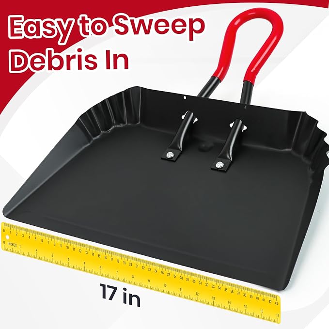 KalTell 2PK 17” Heavy Metal Dustpan and 3PK 24” Push Broom