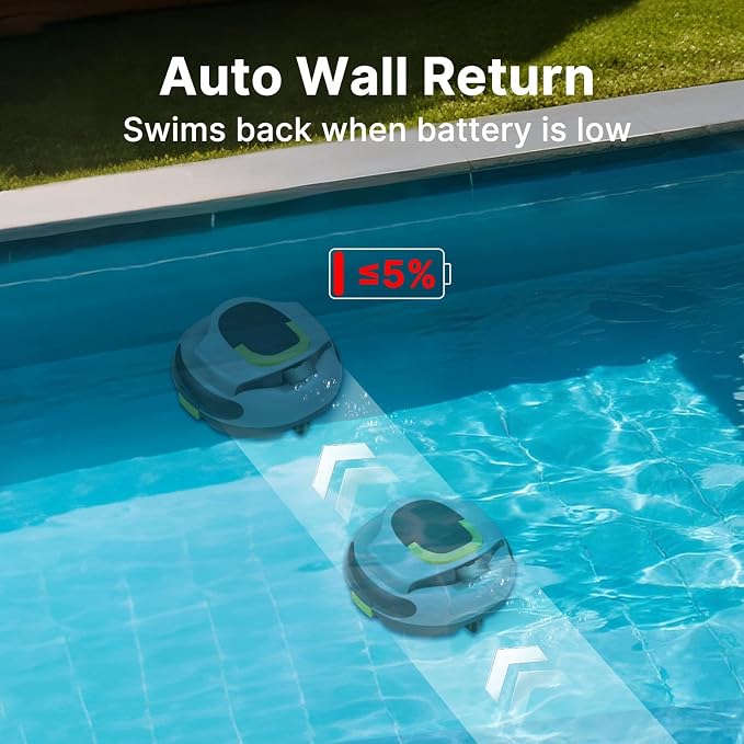 POOLPURE Cordless Robotic Pool Cleaner with Dual 30W Motors, 5000mAh Battery, 120 Minutes Runtime, Automatic Cleaning, Waterproof Gray