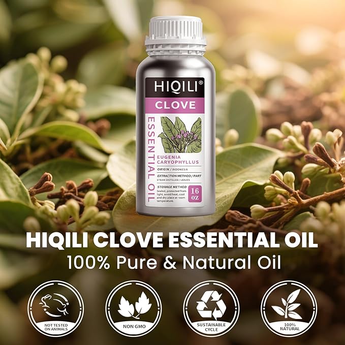 HIQILI 16 Fl Oz Clove Essential Oil, Pure Natural for Hair, Diffuser, Aromatherapy - 500ML
