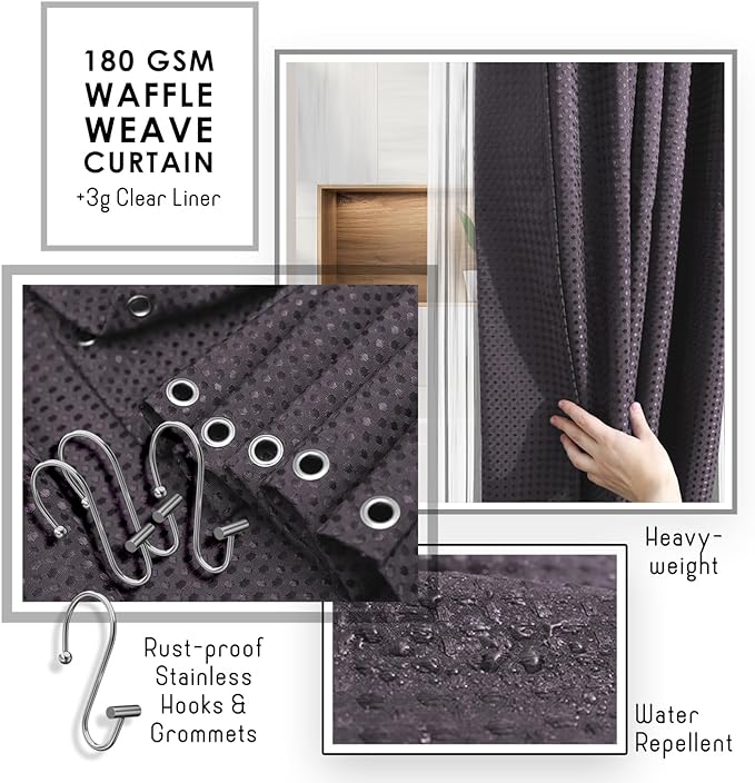 Clara Clark Bathroom Accessories Set - Bathroom Set, Bathroom Accessory Set, Shower Curtain Set, Toilet Brush, Trash Can & Soap Dispenser - Purple - 20PC
