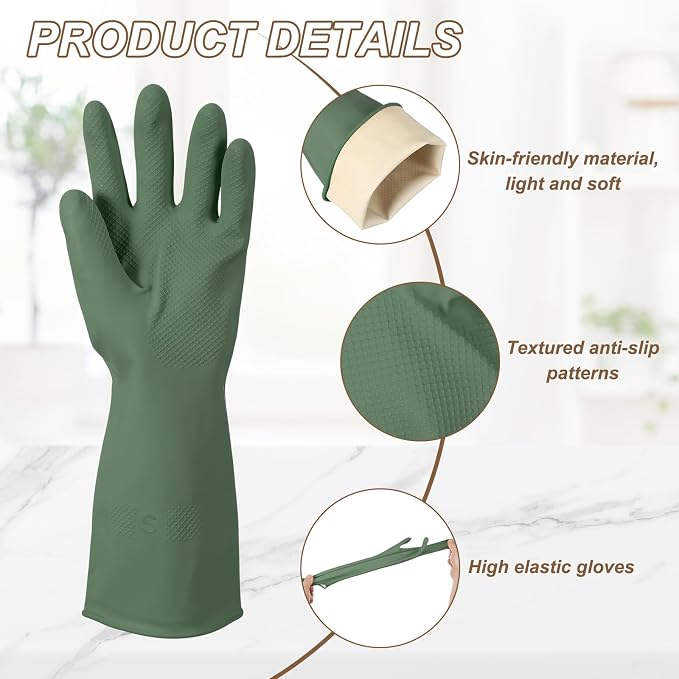 uxcell Rubber Cleaning Gloves, Reusable Household Dishwashing Long Rubber Gloves