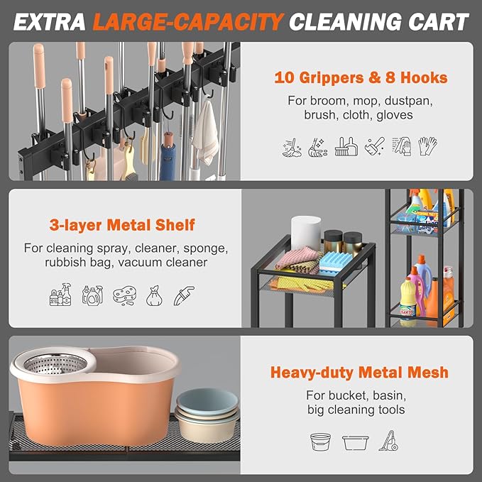 Olakee Broom Mop Holder and Power Tool Cart