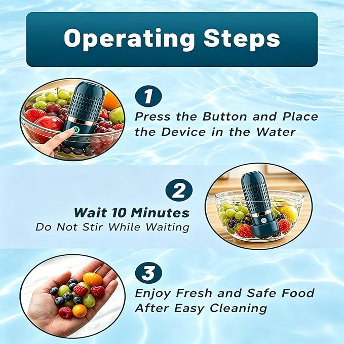 Produce Cleaner – Portable OH-ion Fruit & Vegetable Washer, Deep Cleans Produce, Meat & Seafood in 10 Minutes, No Scrubbing, IPX7 Waterproof, for Home, Travel & Outdoor