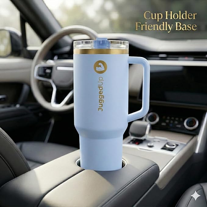 Hydra 40oz Insulated Stainless Steel Tumbler with Handle & Flip Straw Lid – Leak Proof Vacuum Travel Mug, Cup Holder Compatible, BPA Free – Sky Gold