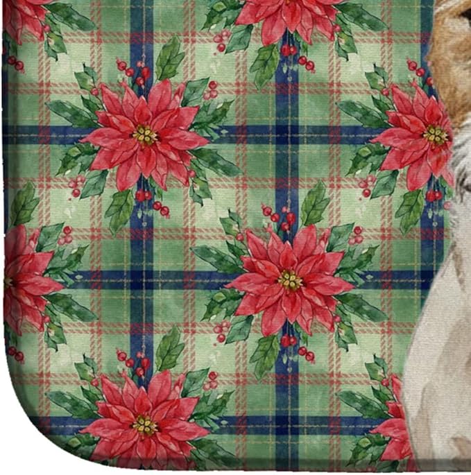 Caroline's Treasures White with Tan Markings Russell Terrier Christmas PoinsettIas Dish Drying Mat Absorbent Dish Drying Mat Pad for Kitchen Counter Dish Drainer Mat for Countertop