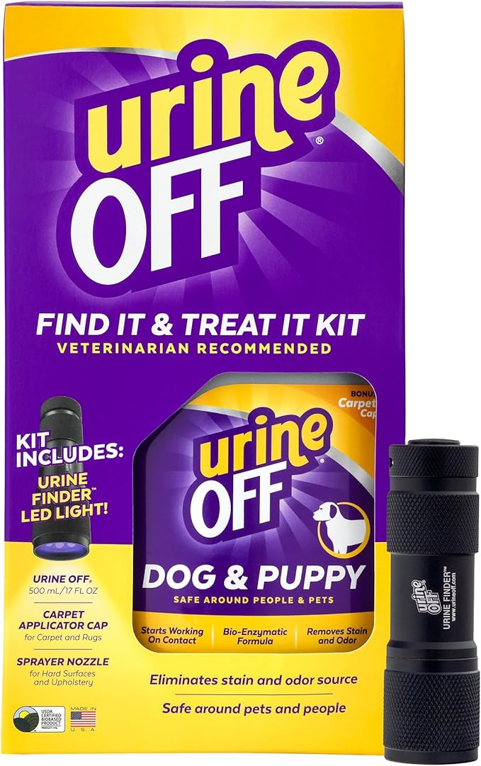 urineOFF Puppy & Dog Pet Stain Remover & LED Urine Finder Light | Freshly Scented Carpet Cleaner | Bio Enzymatic Stain & Urine Odor Remover | Pet Safe Cleaner | 16 oz.