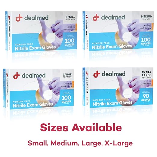 Dealmed Nitrile Exam Gloves – 100 Count Medium (Pack of 4) Disposable, Non-Irritating, Latex Free, Multi-Purpose for First Aid Kit, Medical Facilities & More
