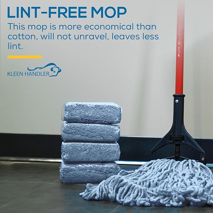 KLEEN HANDLER General Cleaning Mop Heavy Duty Commercial Replacement, Wet Industrial Blue Cotton Looped End String Head Refill, 3 Count (Pack of 8)