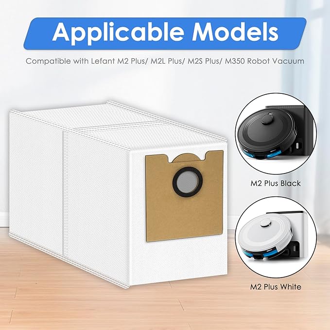 (5 Pack) M2 Plus Replacement Dust Bags Compatible with Lefant M2 Plus/ M2L Plus/ M2S Plus/ M350 Robot Vacuum, Accessories Kit, Vacuum Replacement Dust Bags, Vacuum Bags, Canister Bags, Disposable Bags