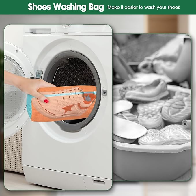 Shoe Washing Machine Laundry Bag - 2 Pack Shoe Cleaner for Gym Tennis Athletic Sneaker and Canvas Flats with Zipper Protection Design, 10 Washer Balls, Reuseable, Durable, Large Size for Most Footwear