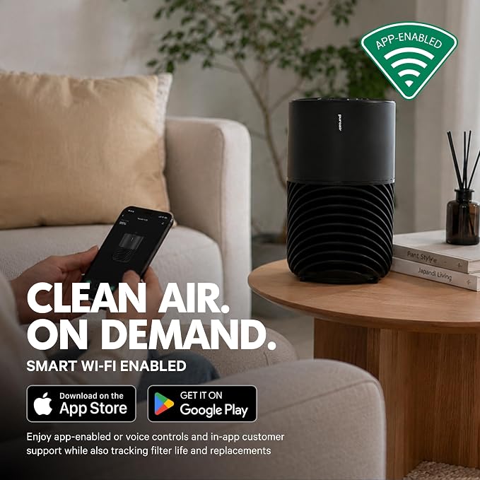 PuroAir 130i Smart Air Purifiers for Home Pets Allergies - HEPA + CarbonTech Filter up to 500X Stronger - Cleans Air Fast - Quiet Sleep Mode, Small Room Air Purifiers for Bedroom, Baby, Office (2PK)