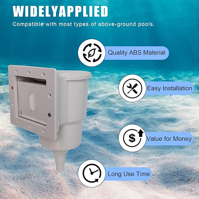 Wadoy SP1091LX Above Ground Pool Skimmer Dyna-Skim with Accessories Compatible with Hayward Pool Skimmer Accessories Kit for 6" Standard Pool Wall Openings