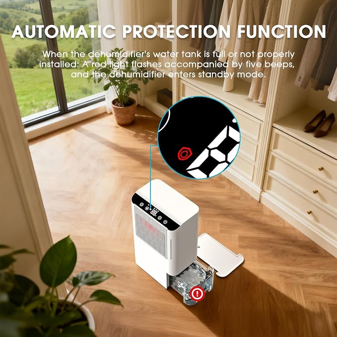 Dehumidifiers for Home, 2000 Sq.Ft Small Dehumidifier with 3.3ft Drain Hose, 2.5L Tank, Timer Sleep Mode, Portable Dehumidifier for Basement, Bedroom, Bathroom (Milk White)