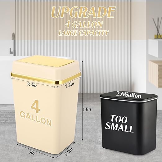 3 Pack Bathroom Trash Can with Lid 4 Gallon Small Trash Can with Swing Lid Bathroom Garbage Can with 225 Counts Trash Bags for Kitchen Bedroom Office(Black White Beige)