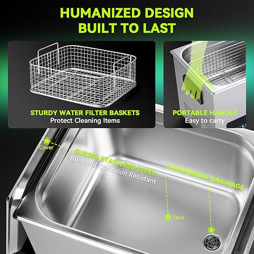 Ultrasonic Cleaner, One-Touch Cleaning,Heating, Deep Mode, ECO Energy-Saving Ultrasonic Cleaning Machine Excellent for Labs,Carburetor,Jewelry,Dentures,Automotive & Industrial Parts. (10L)