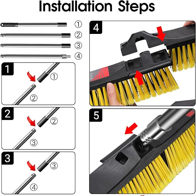 Masthome 24 Inch Outdoor Broom,Stiff Bristles Push Broom Outdoor Heavy Duty & Roller Sponge Mop with 3 Absorbent Sponge Mop Refills