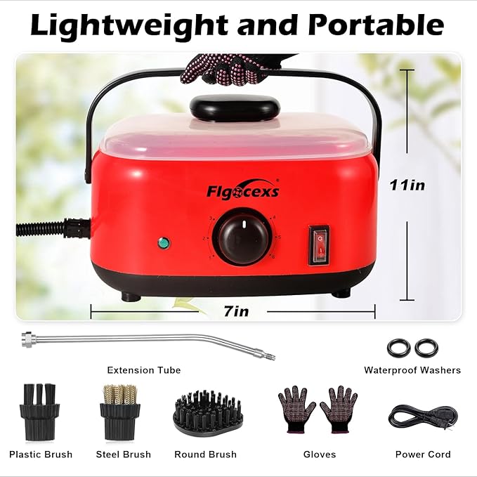 Flgocexs Handheld Steam Cleaner,2500W High Temperature High Pressure Steam Cleaner with 3 Brush Heads, Portable Steam Cleaner with 1.5L Tank For Car Detailing Kitchen Bathroom Floors