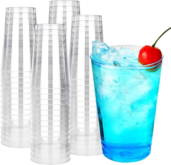 RACETOP 12 oz 100 Pack Disposable Plastic Cups, Disposable Clear Plastic Cups for Parties, Weddings, Gatherings, and Festival Events