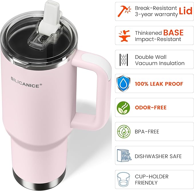 For Travel & Gym – Never Drink from a Moldy Lid Again: 40oz Hygienic Tumbler, 100% Leakproof Lid & Removable Foldable Spout. Reinforced Base, Fits Cup Holders - Pink Sand