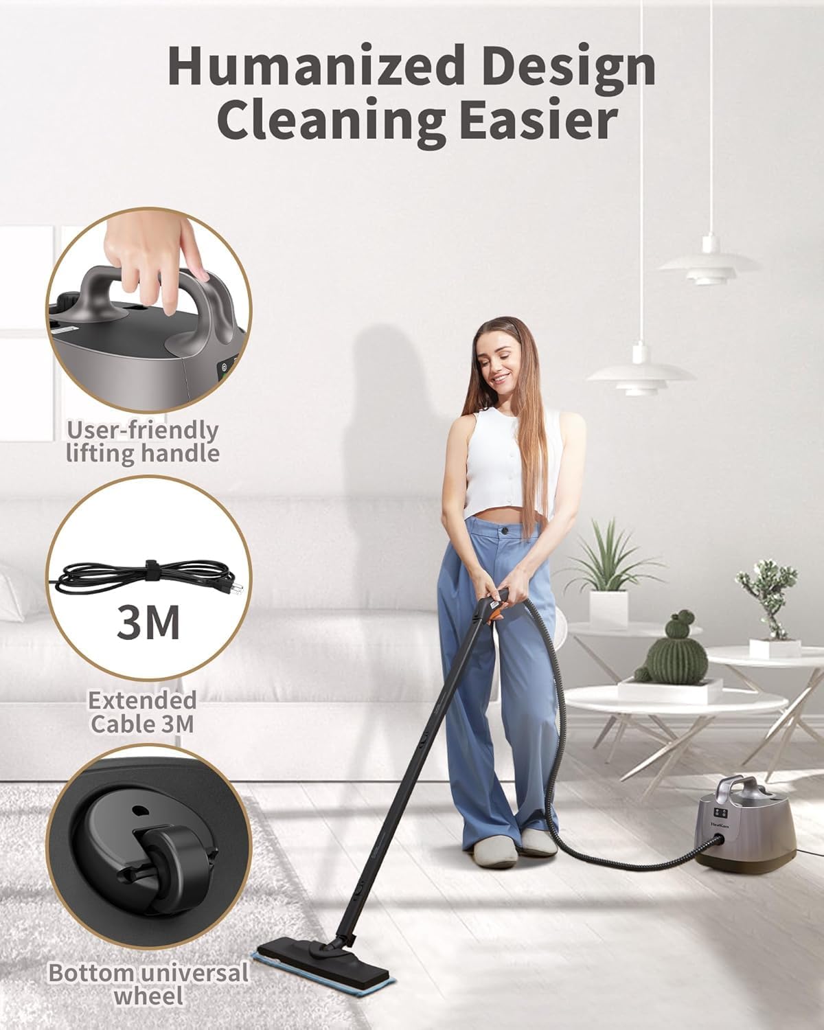 Steam Cleaner for home, 293°F 58 PSI Powerful Multipurpose Steam Mop for Home Use, 50Oz Capacity, Heavy Duty Steamer for Carpets, Handheld Steamers, Floors, Cars, Tiles, Crack Cleaning, Titanium