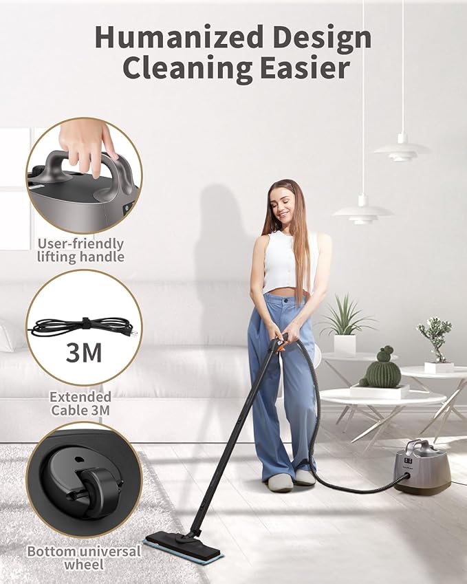 Portable Steam Cleaner, 293°F 58 PSI Powerful Multipurpose Handheld Steam Mop, 21 Attachments, 50Oz Capacity, Heavy Duty Steamer for Carpets, Floors, Cars, Tiles, Crack Cleaning, Turquoise