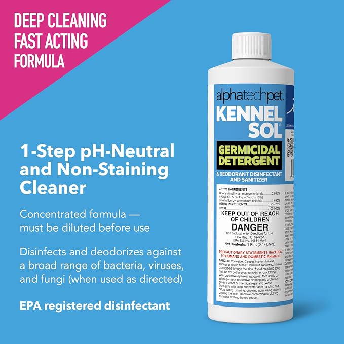 KennelSol Dog Crate Cleaner & Disinfectant for Kennels, Cages, Floors, Litter Boxes & Hard Surfaces | EPA-Registered, Kills Bacteria & Viruses, Parvo Disinfectant | 16 Fl Oz