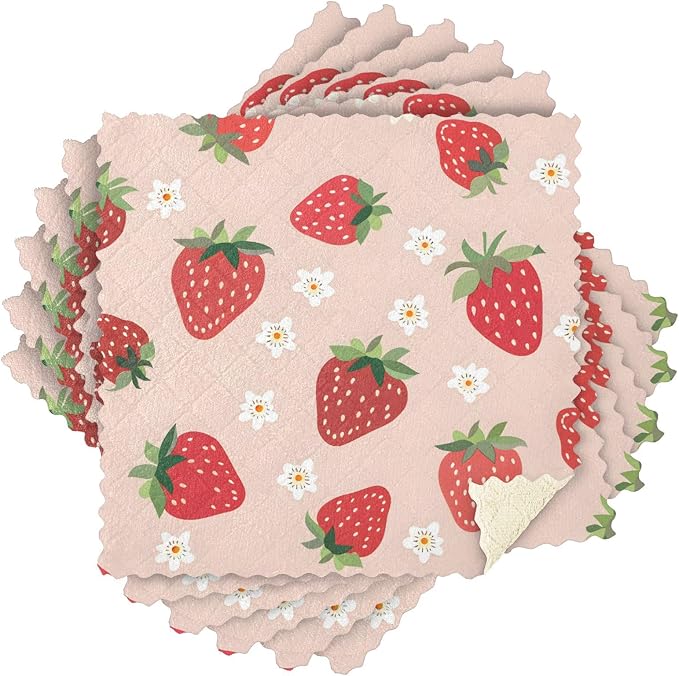 ALAZA Dish Towels Kitchen Cleaning Cloths Strawberry Pattern Small Scale Dish Cloths Absorbent Kitchen Towels Lint Free Bar Tea Soft Towel Kitchen Accessories Set of 6,11"x11"