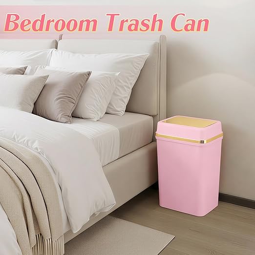 Bathroom Trash Can with Lid 4 Gallon Pink Trash Can Bedroom Trash Can Small Garbage Can with 150 Counts Trash Bags for Small Bathroom Bedroom Office