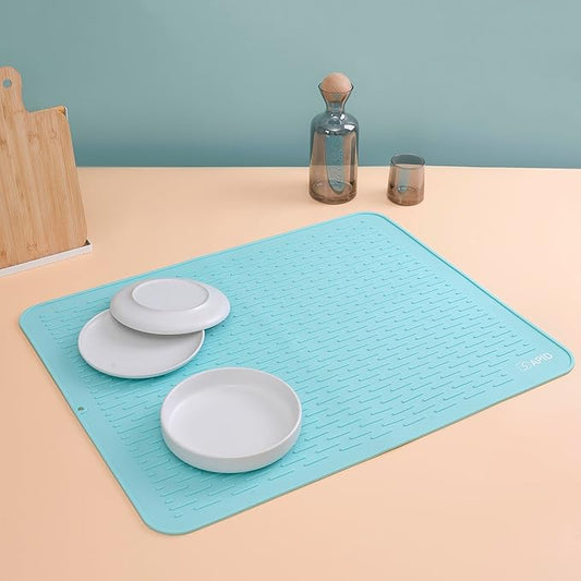 SAPID Extra Large 30” x 24” Silicone Dish Drying Mat for Dish Drying Rack, Easy Clean Silicone Drying Mat for Kitchen Counter, Non-Slip Dish Drain Mat, Heat Resistant Silicon Dish Matt, Mint Green