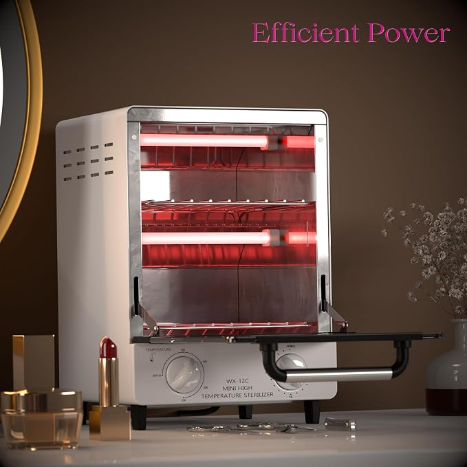 Sterilizer for Nail Tools, 12L Multifunctional High Temperature Cleaning Dry Box Stainless Steel with Temp Control, Timer, 2 Stainless Trays, Tweezer Sterilizer, Nail Salon Equipment, 110V 1000W