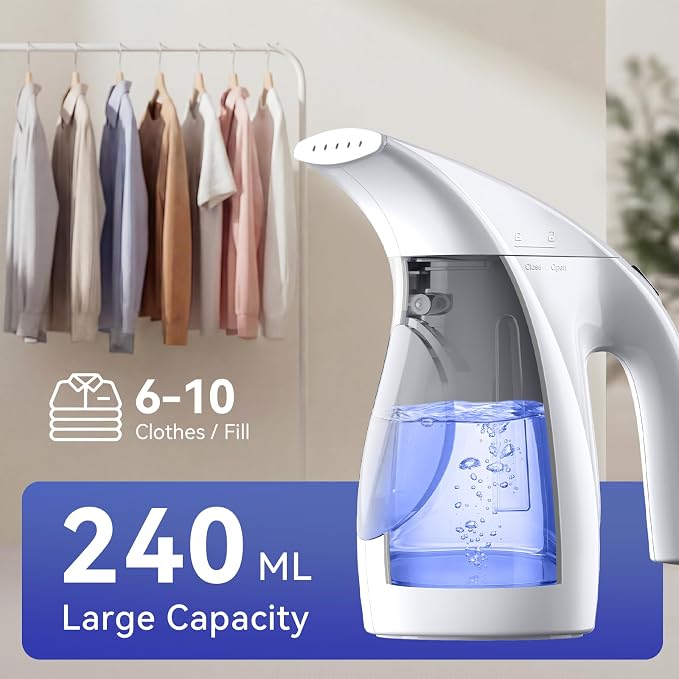 HiLIFE Steamer for Clothes, Portable Handheld Design, 240ml Big Capacity, 700W, Strong Penetrating Steam, Removes Wrinkle, for Home, Office(ONLY FOR 120V) (Pearl White)