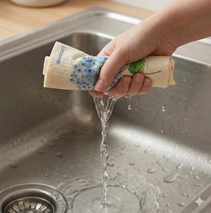 Garden Collection Hydrangea Swedish Dishcloth, Reusable Paper Towel, Super Absorbent Cellulose Sponge, Kitchen Cleaning Cloth, Washable & Compostable (Blue Hydrangea - 4 Pack)