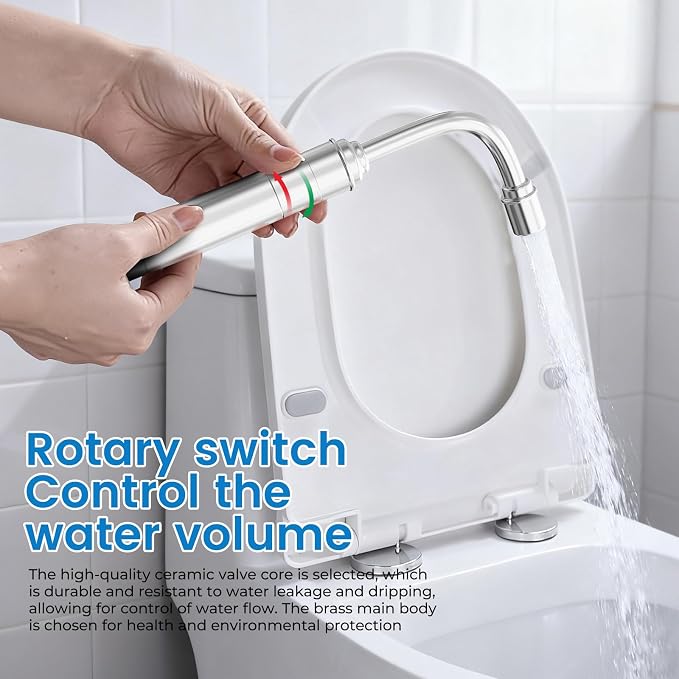 Handheld Toilet Bidet Sprayer for Toilet - Adjustable Flush Angle & Water Pressure for Bathroom Diaper Shower, All Brass Handheld Bidet Sprayer with Superior Complete Spray Hoses Kit (Sliver)