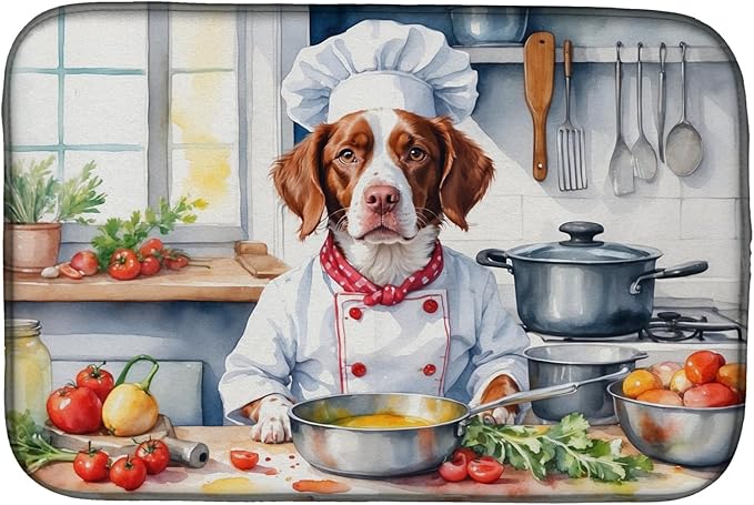 Caroline's Treasures DAC6221DDM Brittany Spaniel The Chef Dish Drying Mat Absorbent Dish Drying Mat Pad for Kitchen Counter Dish Drainer Mat for Countertop, 14 x 21", Multicolor