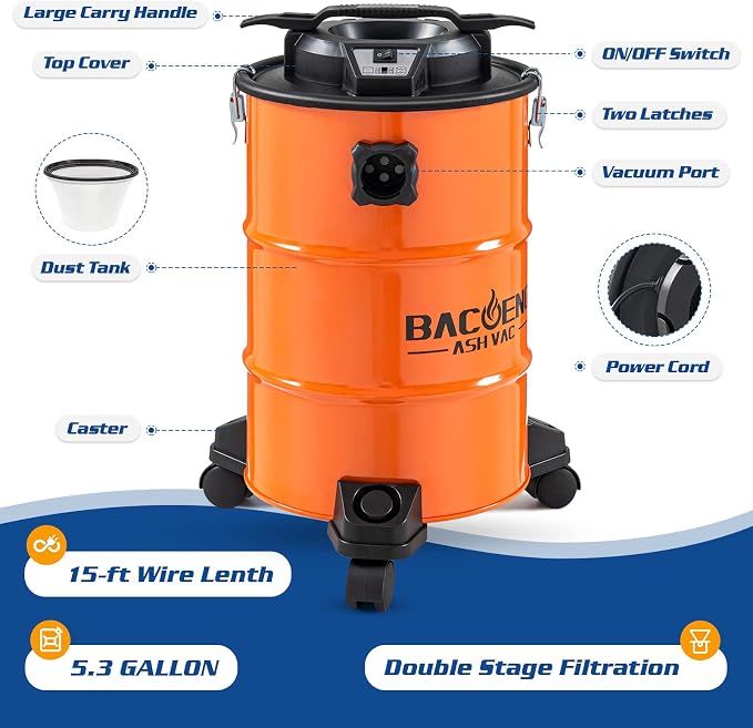 BACOENG Ash Vacuum and Pleated Filter