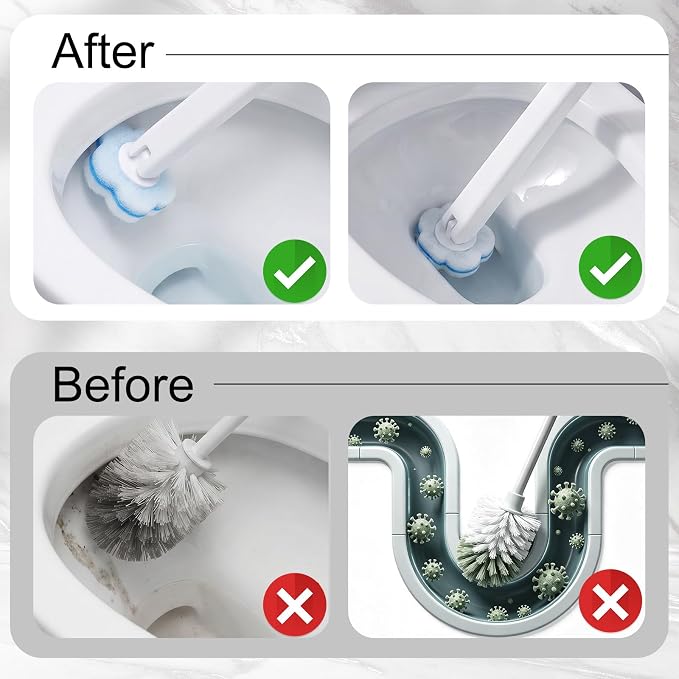 2 Pack Disposable Toilet Bowl Brush and Holder, Toilet Cleaning System-2 Toilet Bowl Wand, 2 Storage Caddy&96 Toilet Brush Refills Wall-Mount Toilet Brush for Effective Deep Scrub Toilet