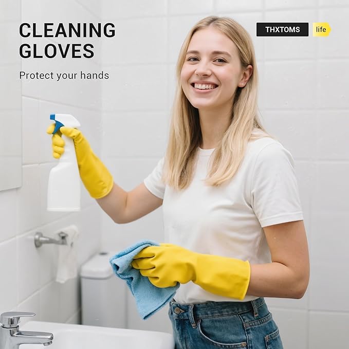 6 Pairs Rubber Cleaning Gloves,Reusable Dishwashing Gloves,Household Dish Gloves for Washing,Cleaning,Kitchen,Painting, Gardening, Pet Care,Extra Thickness,Non-Slip,13", 20 Mil, Heavy Duty, XL