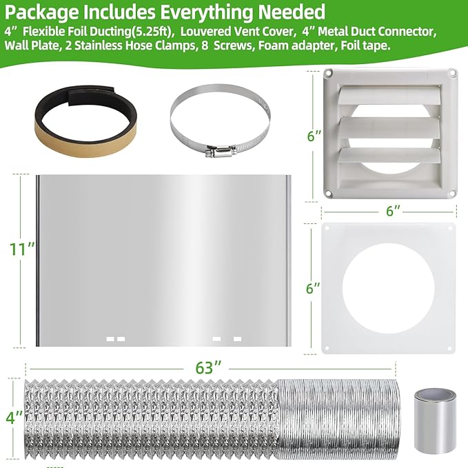 Dryer Vent Kit with Hose/Duct Connector/Wall Plate,4 Inch Dryer Vent Hose Connector Wall Ducting Kit for Bathroom Ventilation Fans Exhaust,Ceiling Washer Air Circulation