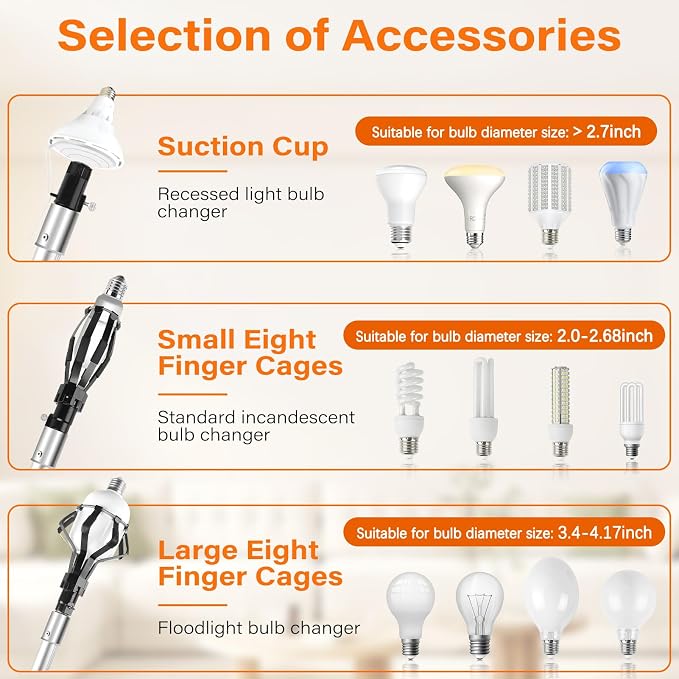 Light Bulb Changer for High Ceilings with Extension Pole 20FT,28FT Reach Light Bulb Extension Pole Changer with Baskets and Suction Cup for High Ceilings and Recessed Lights