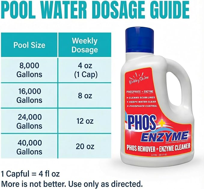 Pool Phosphate Remover and Pool Clarifier Enzyme, Weekly Pool Treatment, Saltwater Safe Pool Chemicals for Inground & Above Ground Pools, 3 Liter – BubbyShine