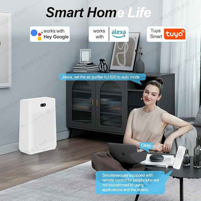 Air Purifiers for Home Large Room Covers Up to 2277 Ft², 22 dB HEPA Air Purifiers for Home Bedroom, Air Quality Monitor, Timer, Child Lock, KJ-520, White