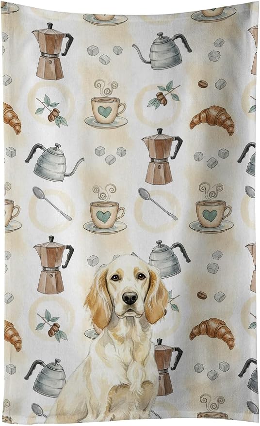 Caroline's Treasures Lemon Belton English Setter Coffee Bar Kitchen Towel Velour Plush Front and Cotton Loop Back Machine Washable