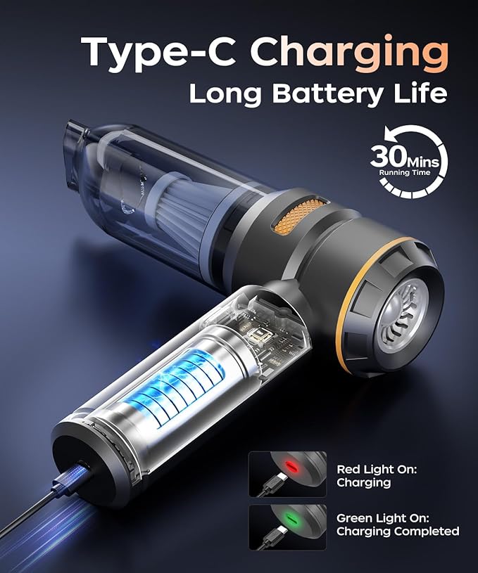 VNOST Car Vacuum,3 Suction Modes,Portable Mini Cordless Cleaner with 50000pa Suction Power,Type-C Charge,Handheld Vacuum for Home,Car,Birthday Gifts for Men Dad Husband (Black)