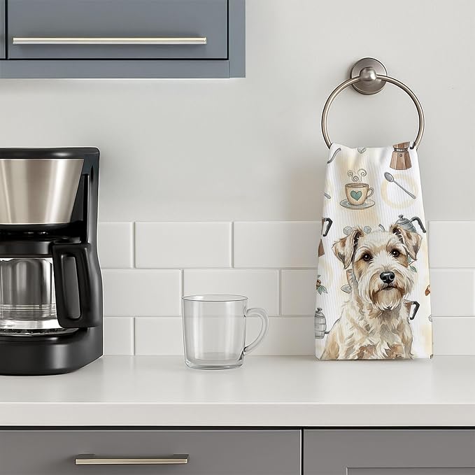 Caroline's Treasures Sealyham Terrier Coffee Bar Kitchen Towel Velour Plush Front and Cotton Loop Back Machine Washable