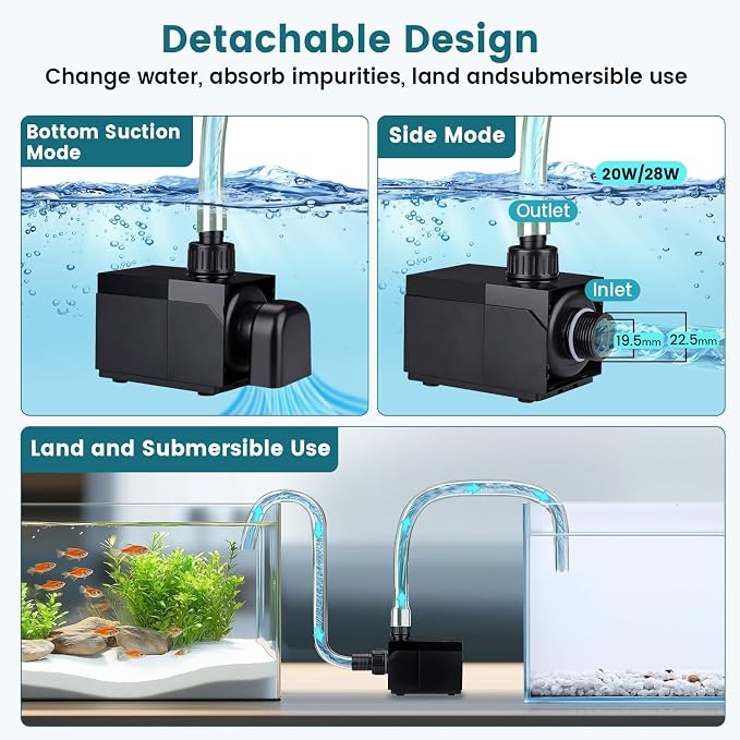 hygger 800GPH DC Aquarium Pump with Controller, Ultra Quiet 24V Submersible Water Pump, 12.5ft High Lift Return Pump for Fish Tank, Sump, Pond, Fountain & Hydroponics (28W)